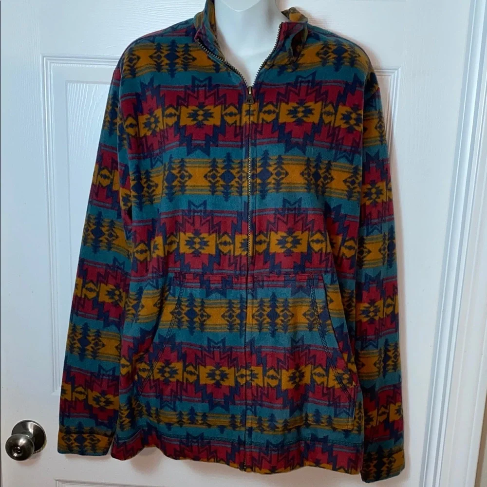 Weatherproof Vintage Aztec Southwestern Fleece Zip Up Jacket Unisex M/L